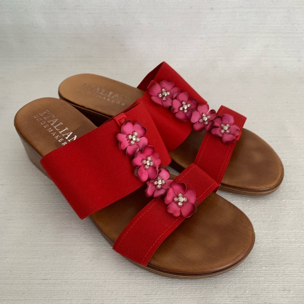 Italy Shoemakers Italy Fuchsia Floral Slide Wedge Sandals Woman’s 9.5